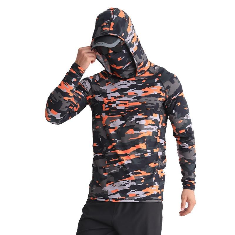 Polyester Breathable and Quick-drying Fishing Shirt Lure Fishing Hooded Sun Protection UPF50+ Fishing Clothes with Face Mask