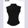 American niche design pure desire Spice Girl style short-sleeved T-shirt women's semi-turtleneck ant waist vest fashion bottoming top