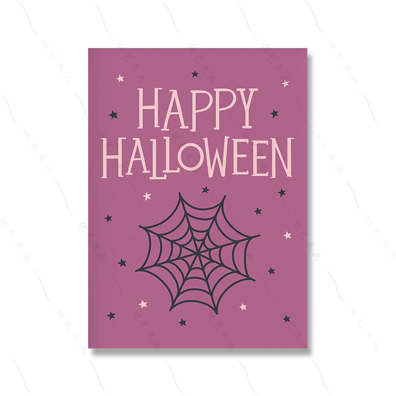 Halloween Poster Print Boho Sign Decor Art Ghost Pumpkin Wall Canvas Painting Kid Room Home Black Cat Bat Spider Web Picture