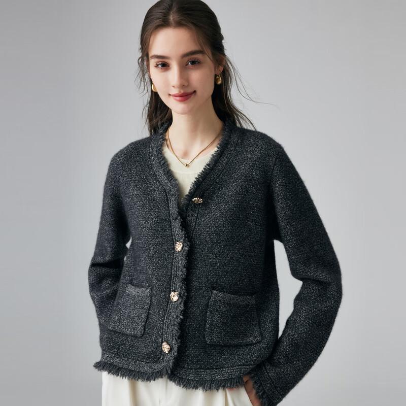 PALUOPO Women's 2025 AW V-Neck Frayed Cashmere Cardigan