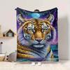1pc Tiger Moon Night Print Blanket Lightweight Flannel Blanket Throw Blanket For Sofa, Bed, Travel, Camping Yy2509026140
