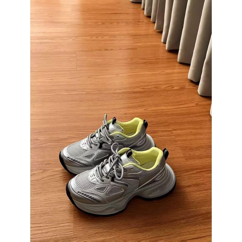 Silver gray dad shoes women's summer fried street showing small breathable light thick sole heightening versatile sports shoes