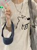 Women's Summer 2025 Gray Loose-Fit Puppy T-shirt - Cute Short Sleeve Pure Cotton