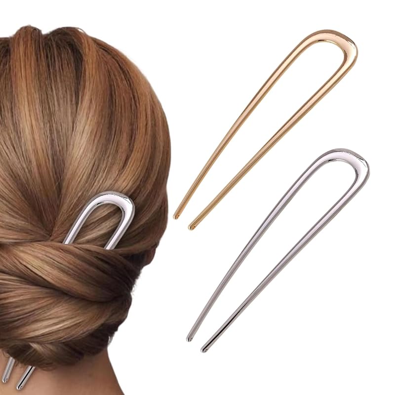 2 Pcs Metal French Hair Pins for Buns, French Twist Hair Pin, Hair Sticks for Buns, U Shaped Hair Fork for Thick Hair, Large French Pins Hairstyle