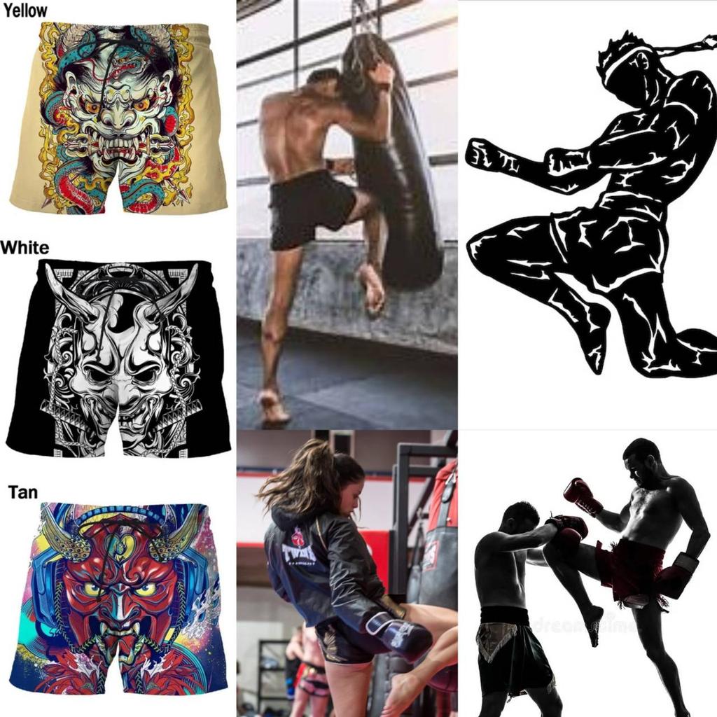 RETRO Vintage Japanese Samurai Mask Ghost Boxing Muay Thai Kickboxing Shorts 3D Print Training Unisex Men Women Quick Dry Fitness Gym Sport Workout