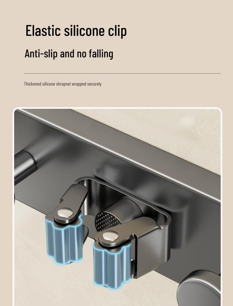 Držák na mop a koště se sacími přísavkami bez vrtání pro koupelnové úložné prostory