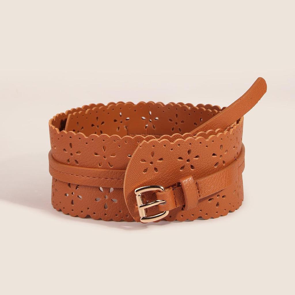 European & American Style Hollow Punch Wide Waist Fashion Belt with Concave Design