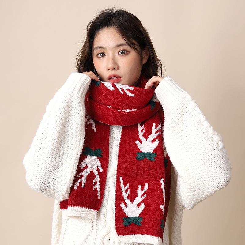Birthday Gift Red Scarf Women's Winter Plaid Versatile Couple New Christmas Knitted Wool High-end Scarf