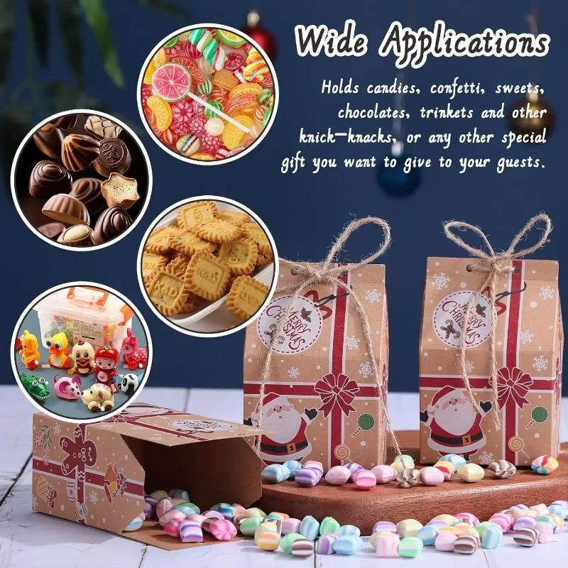 30/1PCS Christmas Kraft Paper Gift Bags Candy Cookie Snack Packaging Box Xmas New Year Party Home Decoration Wrapping Supplies