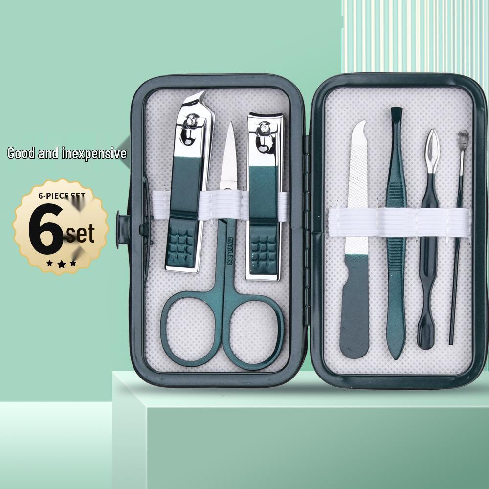 In Stock: 6-Piece Stainless Steel Nail Care Set with Clippers, Manicure File, Ear Pick, Eyebrow Scissors & Steel Pusher
