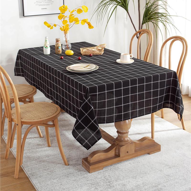 Cafe Double-Line Plaid Cotton Polyester Curled Edge Su Geometric Rectangular Dining Table Coffee Table Tablecloth Tablecloth