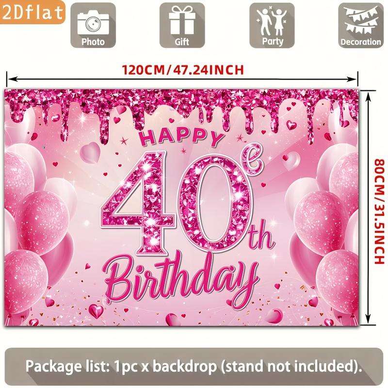 2D Plane Pink Glitter Background Cloth with the Text "Happy 40th Birthday" for Party Decoration Polyester Fiber