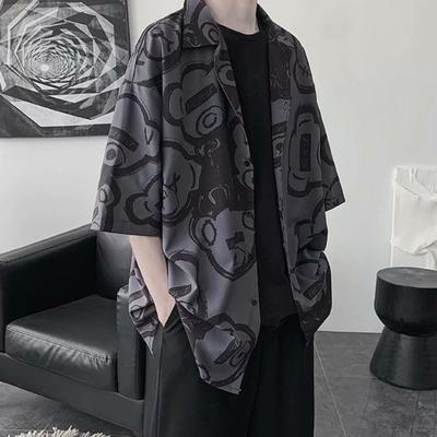 Pánská košile Ledové hedvábí Polovolná S potiskem Zapínací na knoflíky Středně dlouhý rukáv Korejský styl Kardigan Dovolená Plážový top