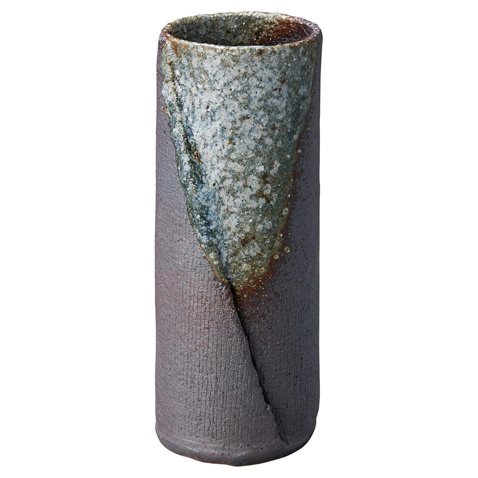 

Marui Seito Shigaraki Ware Hechimon Ceramic Flower Vase, Approximately 21cm Tall, Cylindrical, Hagi Kiln Transformation, Made in Japan, MR-M240