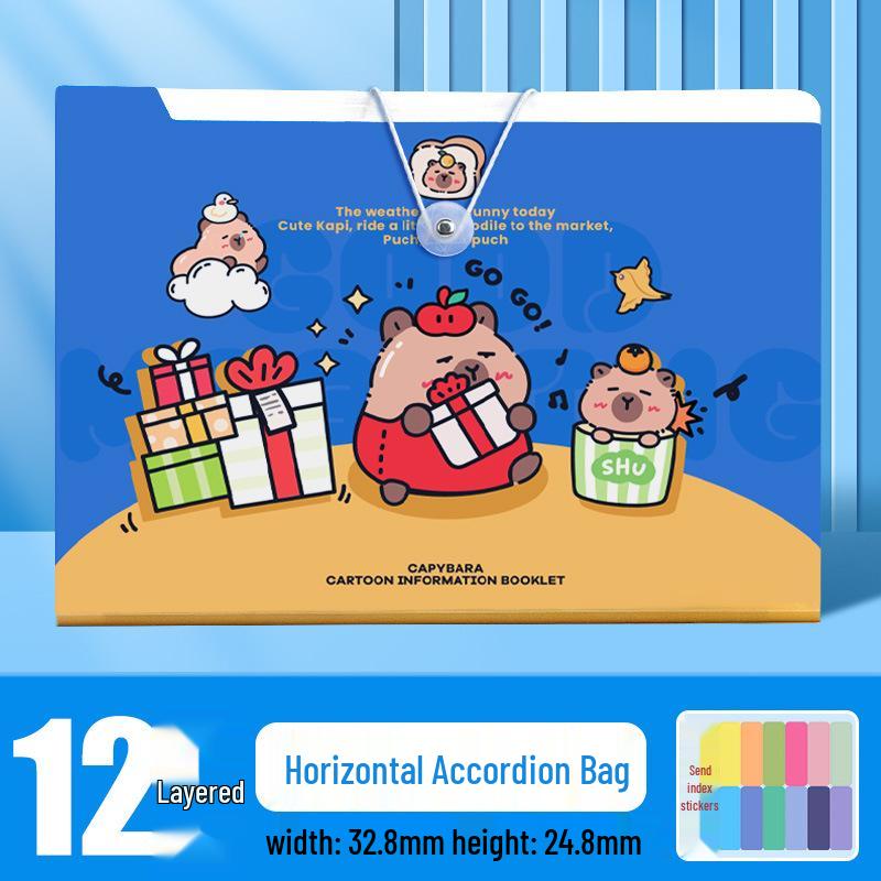 A4 Accordion Folder: Capybara Student Large-Capacity Test Paper and Data Storage Organizer