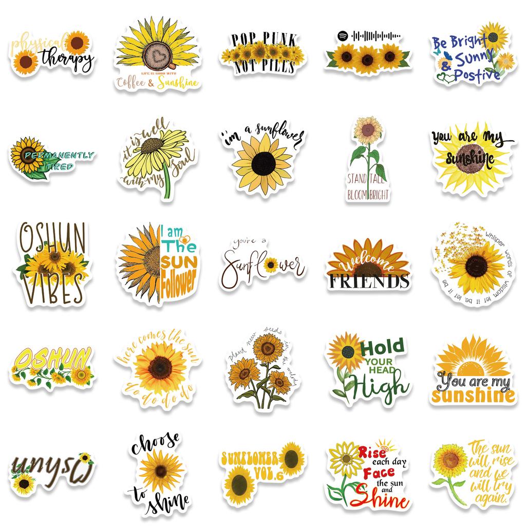 50 Inspirational Sunflower Stickers Personalized Decorative Suitcase Notebook Waterproof Removable Stickers