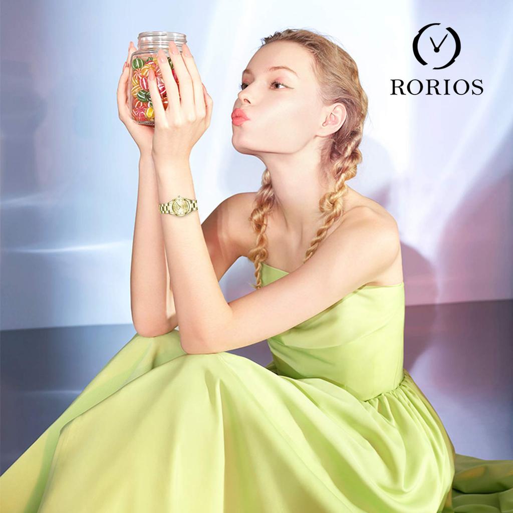 RORIOS Watch Fashion Water Made In Quartz Diamond Sparkling Steel Simple and Perfect for Commuting or Gold Women's Watch, Resistant, Japan, Movement,
