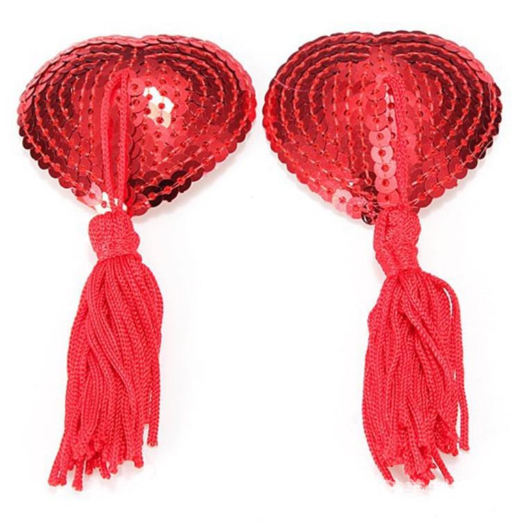 Heart-Shaped Sequin Tassel Nipple Pasties - Seamless Lingerie Accessories