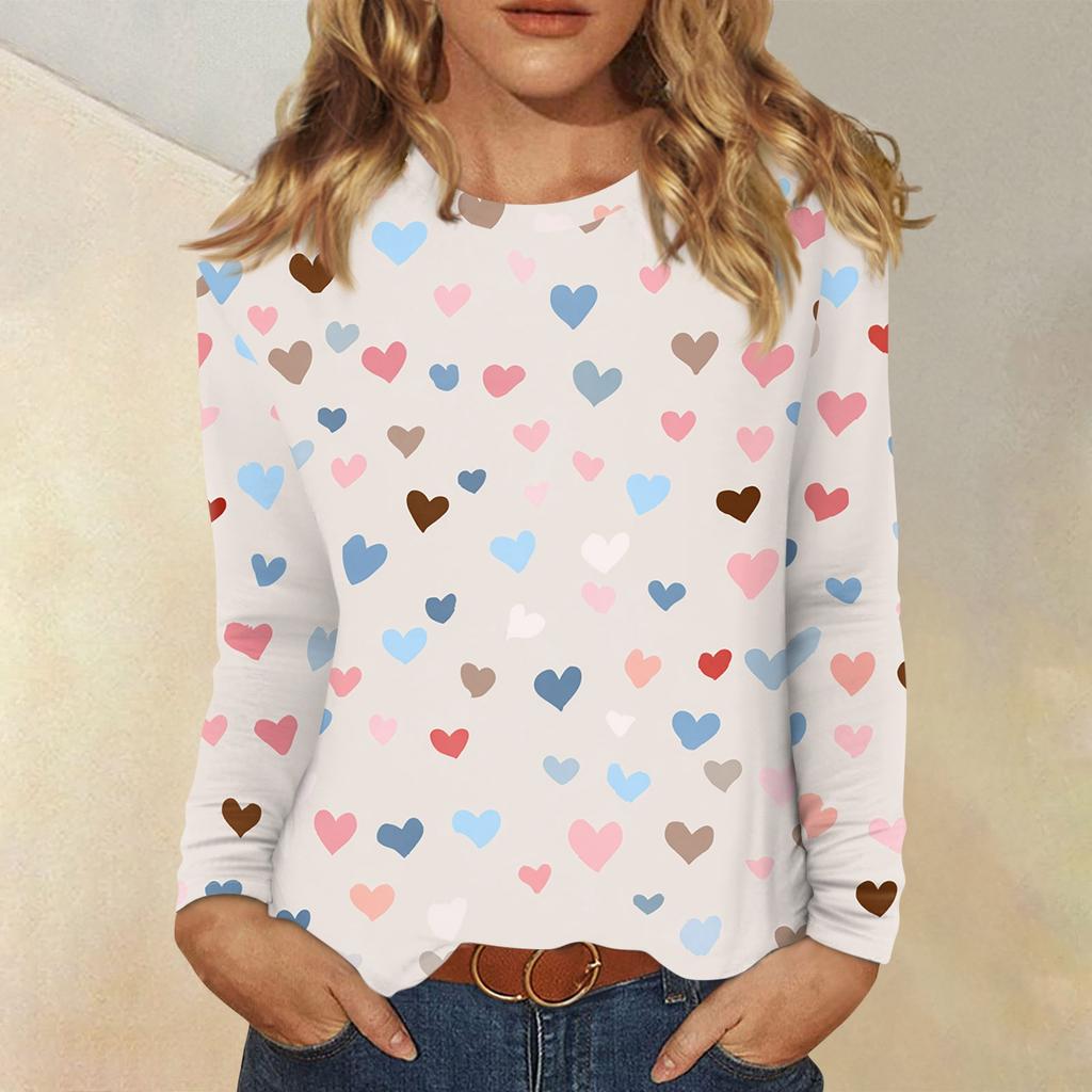 Damen Valentinstag Modisches Herzmuster Rundhals Langarm Pullover Top