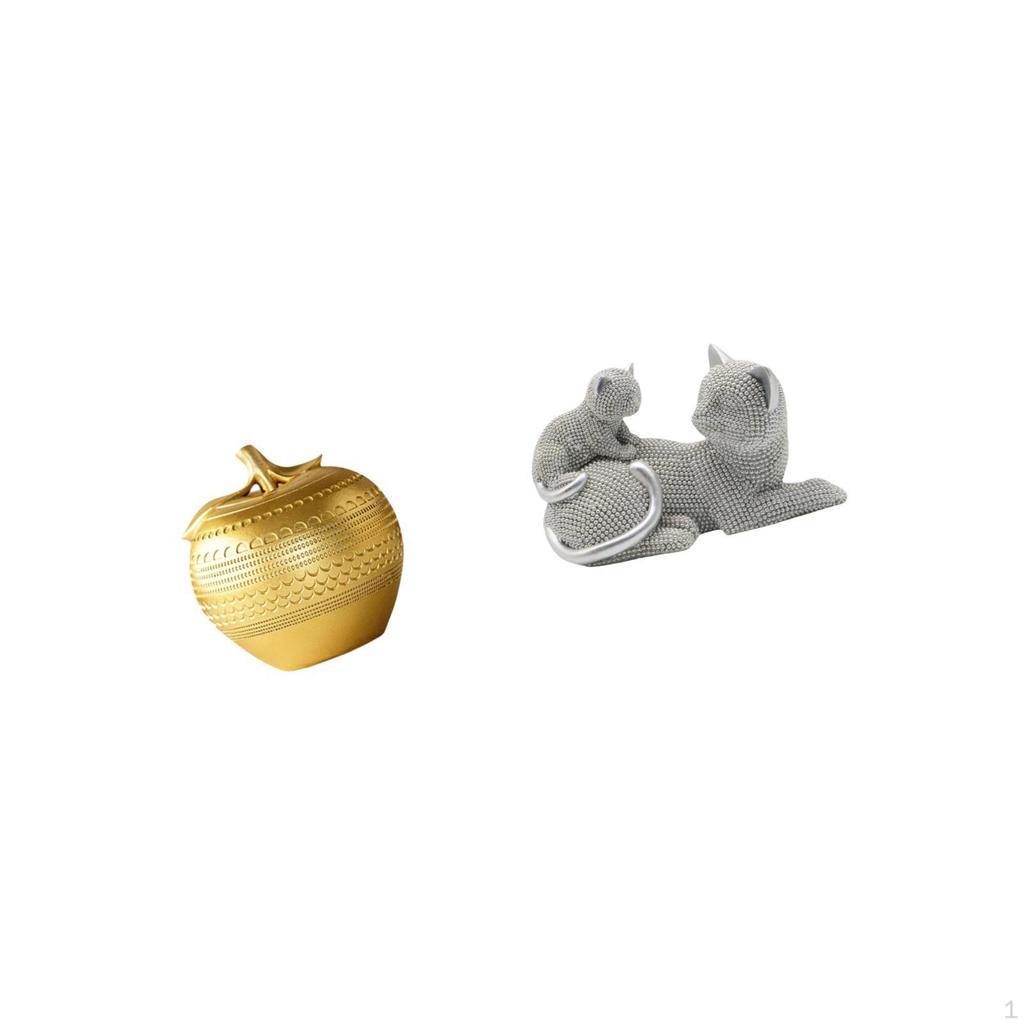 Cat Figurine Resin Ornament Art Simple Fruit Animal Statue Modern Sculpture for Tabletop Bookshelf