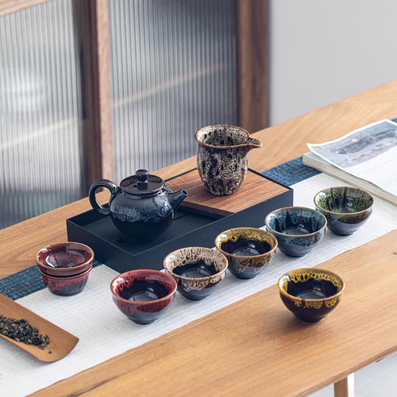 Creative high-value ceramic kiln-changed tea set business company festival event gift souvenir