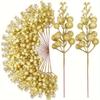 10Pcs Ornaments Glitter Artificial Flowers DIY Garland Gold Powder Xmas Tree Ornaments Branches Berry Bouquet New Year