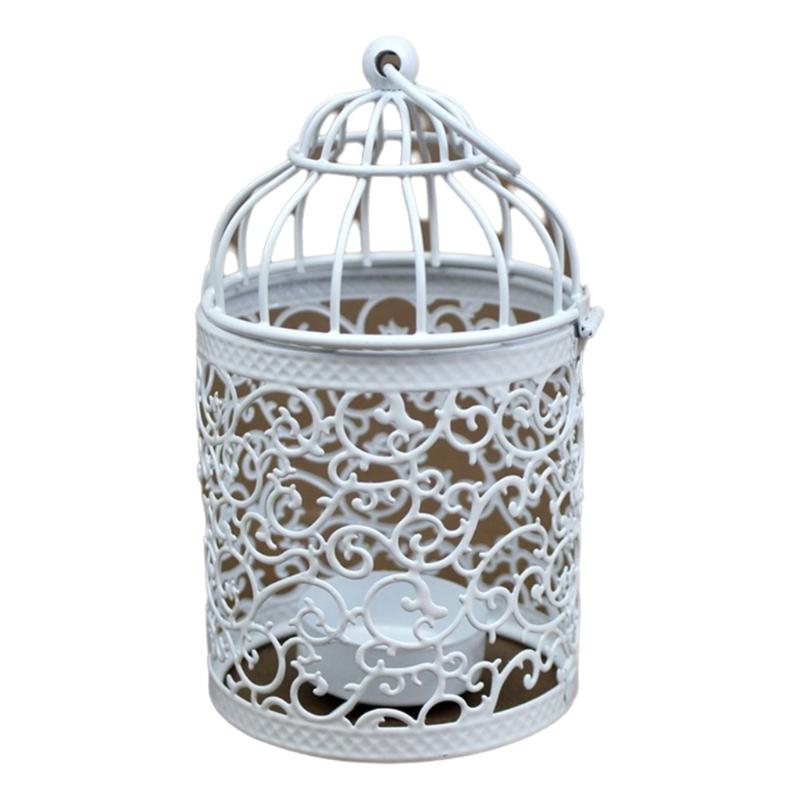 White Bird Cage Candle Holder with Intricate Hollow Designing Candle Stick for Weddings and Parties
