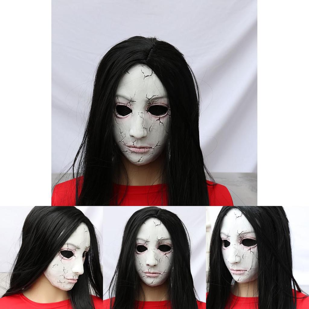 Horror Long Hair Ghost Latex Mask For Halloween And Escape Room Fun