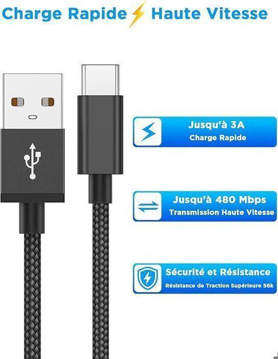 Cable usb c, [1m/lot de 2] câble usb c charge rapide 3a fil chargeur type c tressé cable usb vers usb c pour samsung galaxy s21 s22