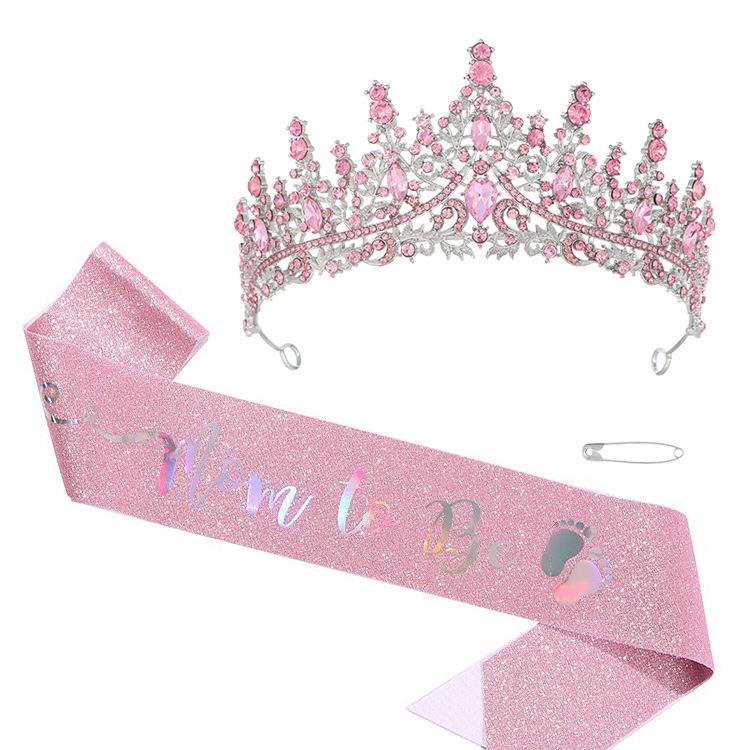 Birthday Queen Pink Rhinestone Crown & Shoulder Strap Set - Party Accessories