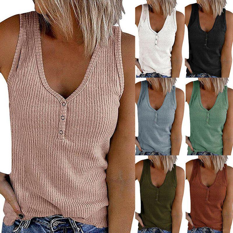 Stylish Women's Sleeveless Vest With V Neck And Ribbed Design For Summer Comfort