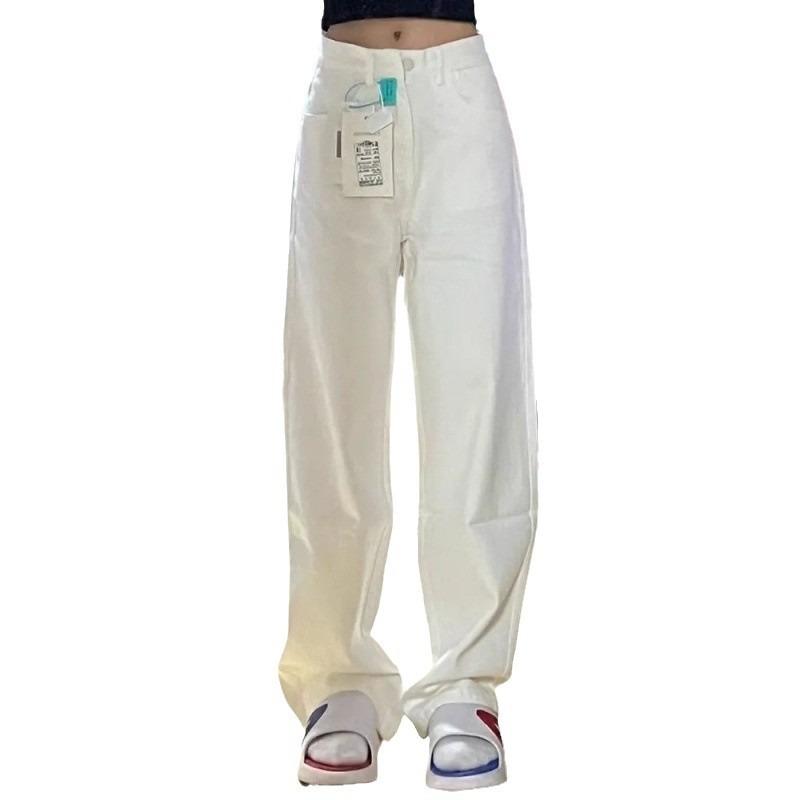 Fleece Thickened White High Street Loose Wide Leg Jeans Women's High Waist Versatile Skinny Straight Floor Mopping Pants