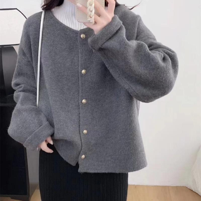 YYFS Damemote Uformelt Høst Vinter Ensfarget trykk Langermet O-hals topper Dameklær Ullstrikkede gensere