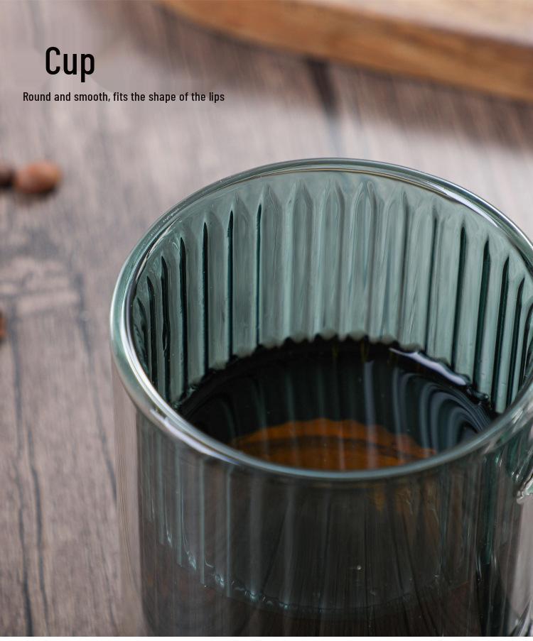 Double-Layer Vertical Stripe Glass Cup with Large Handle for Home, Office, or Coffee Shop Use