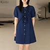 ZANZEA Women Casual Ruffles Splice Round Neck Summer Short Sleeve Dress