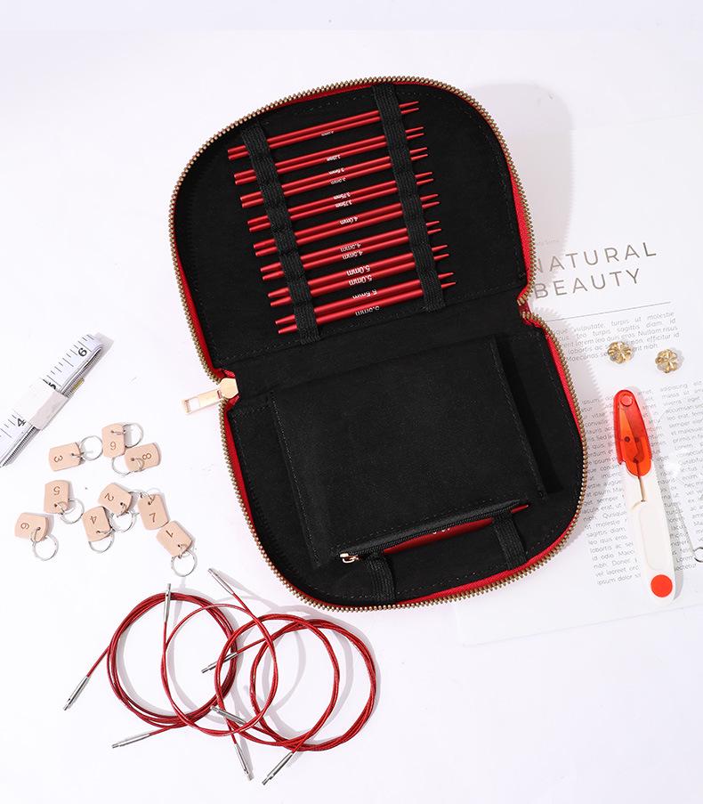 Bolsa Portátil de Cuero para Accesorios para Agujas Circulares Desmontables y Lana