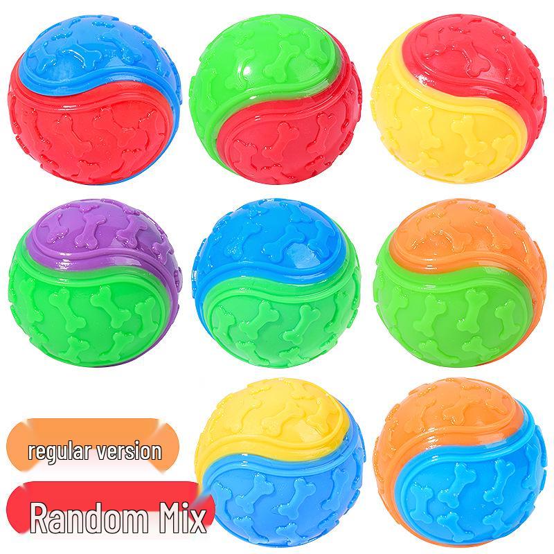 Two-Color Bone Print C-Shaped TPR Squeaky Ball Bite-Resistant Teething Toy for Small Dogs
