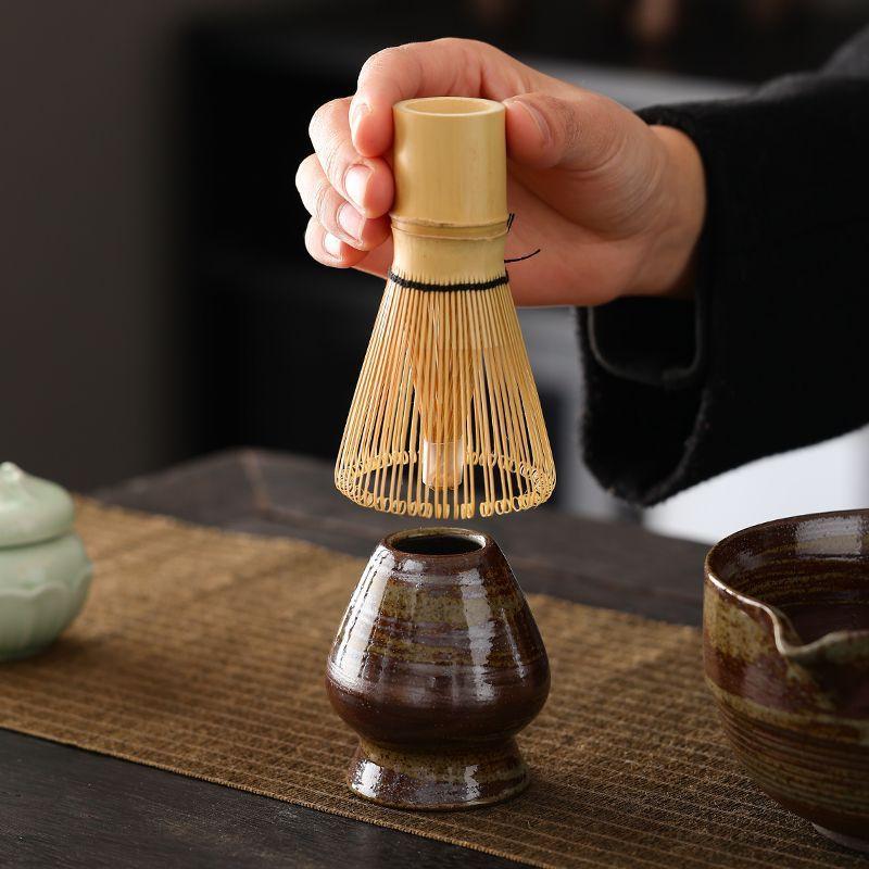 Coarse Pottery Matcha Bowl with Spout Matcha Tool Brush Japanese Tea Bowl Cup Tea Whisk Set Tea Set