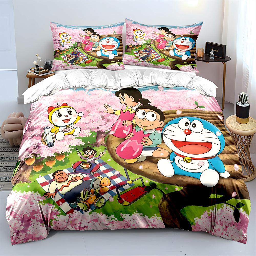 D-Doraemon mit Freunden Bedrucktes Bettwäscheset für Kinder Jungen Mädchen Neue 3D-Bedruckte Bettdecke Bettbezug Kissenbezug Schlafzimmer Dekor