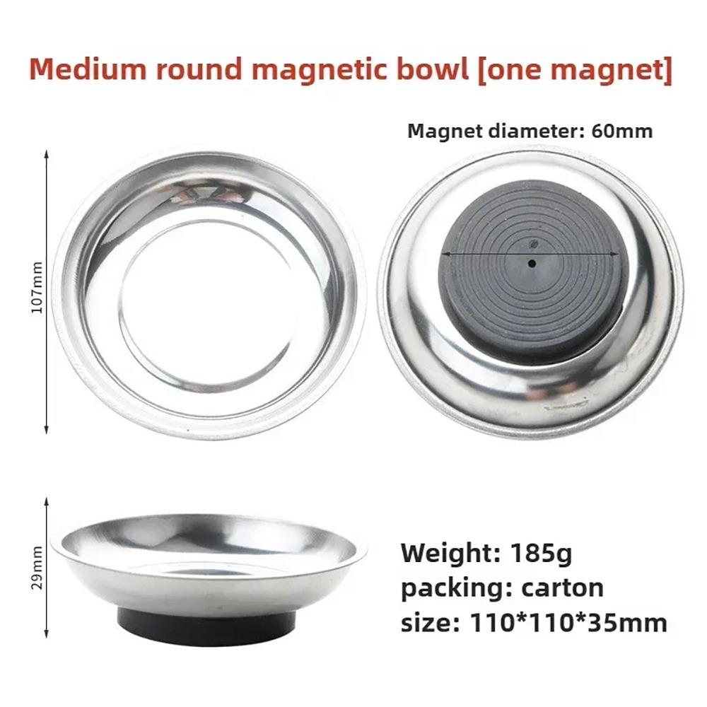 1Pcs Round Square Magnetic Parts Tray Silver Magnet Tool Organizer Stainless Steel Multifunctional Parts Bowl