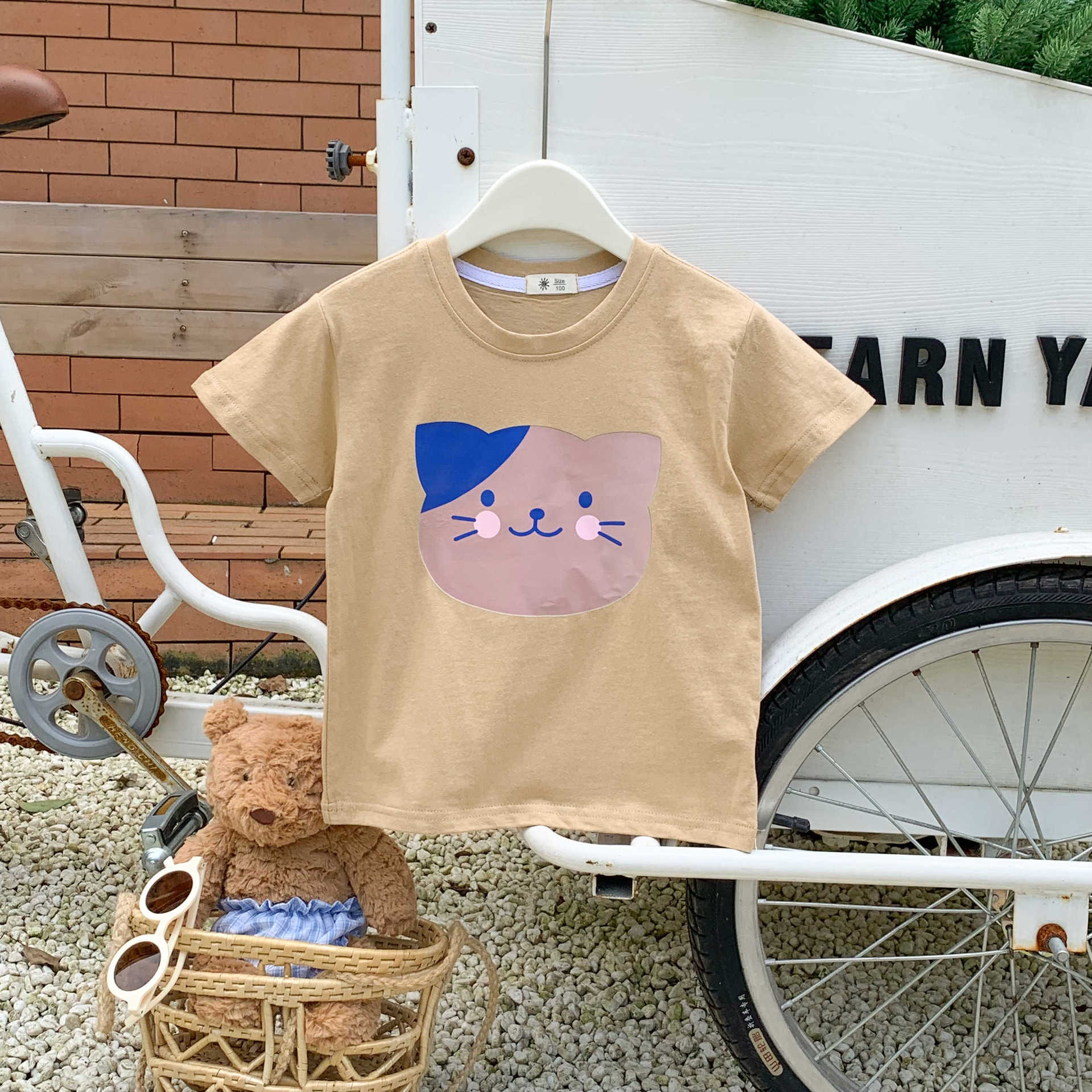 

Повседневная футболка с короткими рукавами для девочек, летняя детская рубашка из хлопковой основы 140cm