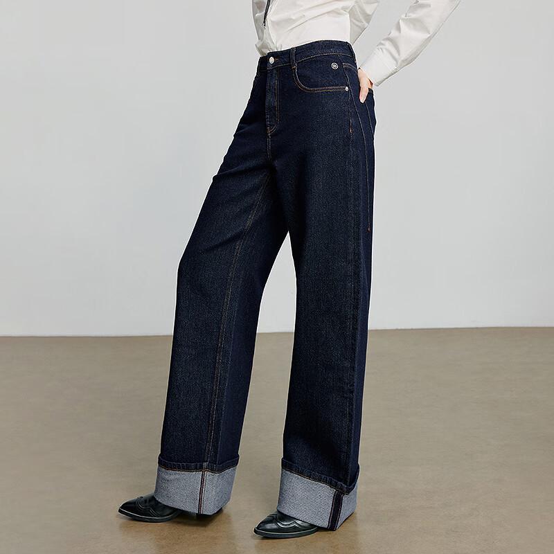 Chuyu Women's 2025 Fall Split-Line Cuffed Wide-Leg Jeans
