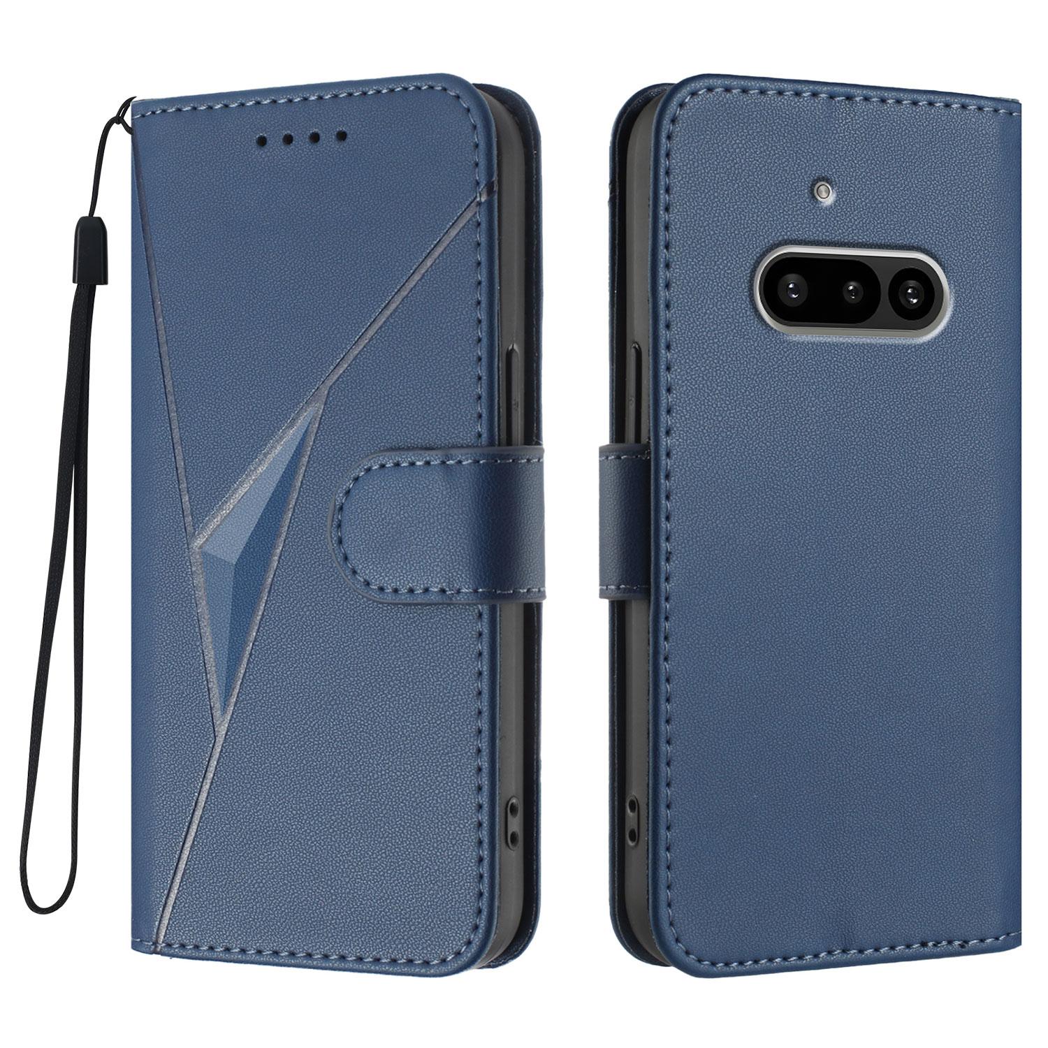 

For Nothing Phone (3a) Case Triangle Imprint Leather Phone Cover with Lanyard Royal Blue