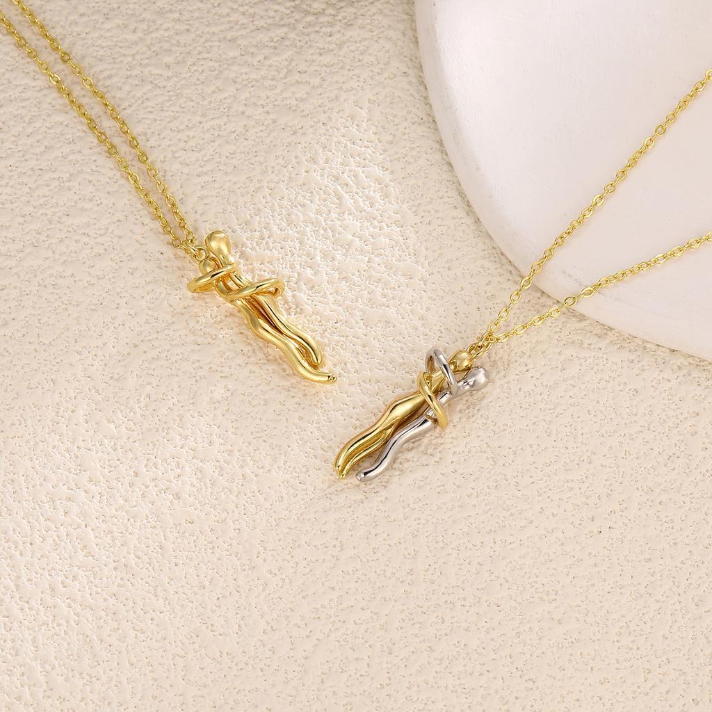 1Piece Hip Hop Valentine's Day Pendant Necklace 3D Brass Hug Dancing Separable Charm Couples Lover Unisex For Party Jewelry Gift