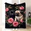 Pug & Floral Throw Blanket - Ultra-Soft Flannel All-Season Pet Throw