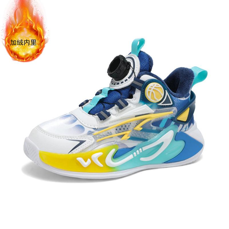Fleece and Thickened Medium and Older Children's Sports Shoes 2025 Friction Basketball Shoes Two Cotton Autumn and Winter Sound Boys' Sports Shoes
