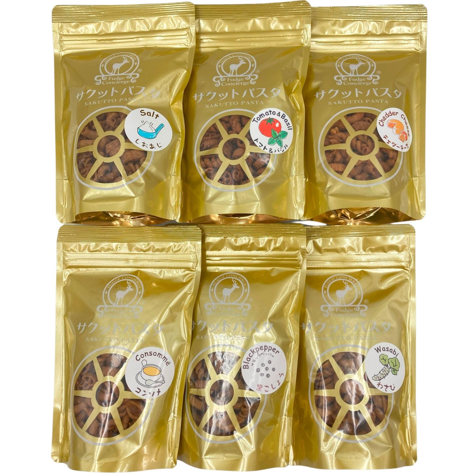 

Shinko Shokusan Sakuto Pasta Shio Tomato Basil Chedder Chedder Black Pepper Wasabi Soy Sauce 75g each Set of 6 types Consommé