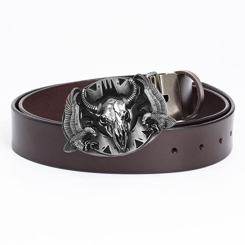 

Европейский и американский ремень с пуговицами в виде головы быка, мужской декоративный ремень для джинсов, индивидуальный ремень в стиле ретро 130cm