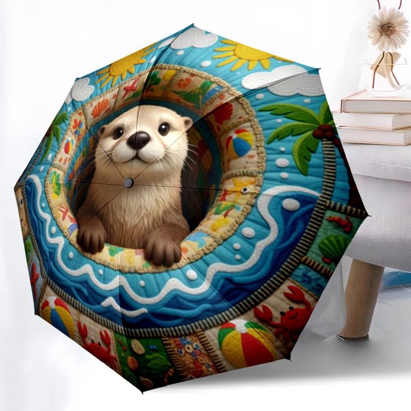 1 st Automatiskt Fällbart Paraply - Tecknat Mönster, Bärbar & Vikbar Design med 8 Ribbor, Jul- Födelsedagspresenter