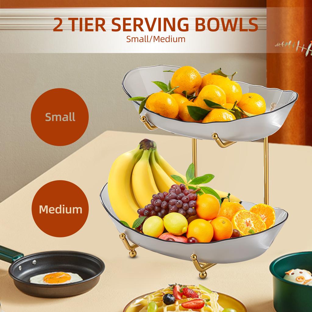 Fruit Bowl for Kitchen Counter 3 Tier Acrylic Fruit Basket with Serving Bowls and Metal Stand Tiered Serving Bowls for Fruit Vegetable Storage Snack C